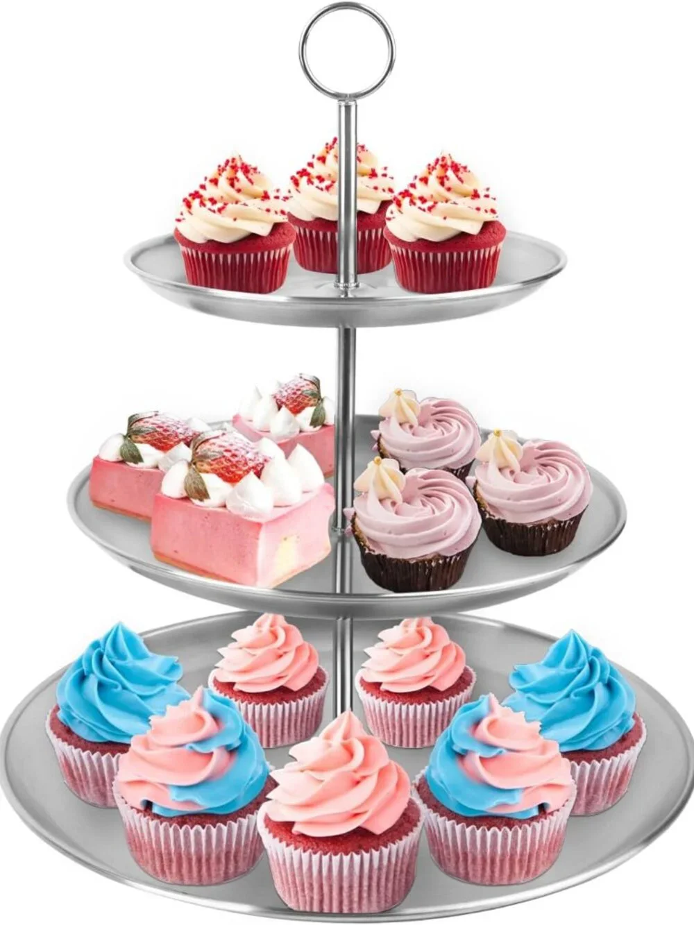 Cupcake Stand 3 Tier – Stainless Steel Cake & Dessert Display Tower for Wedding